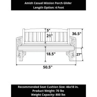 Amish Heavy Duty 800 Lb Mission Pressure Treated Porch Glider (4 Foot, Cedar Stain)