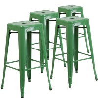 Flash Furniture Lily 4 Pack Commercial Grade 30 High Backless Green Metal Indooroutdoor Barstool With Square Seat