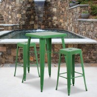 Flash Furniture Lily 4 Pack Commercial Grade 30 High Backless Green Metal Indooroutdoor Barstool With Square Seat