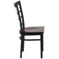 Hercules Series Black Window Back Metal Restaurant Chair - Walnut Wood Seat