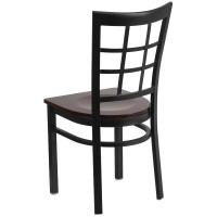 Hercules Series Black Window Back Metal Restaurant Chair - Walnut Wood Seat