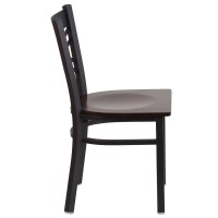 Hercules Series Black ''X'' Back Metal Restaurant Chair - Walnut Wood Seat