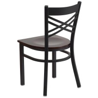 Hercules Series Black ''X'' Back Metal Restaurant Chair - Walnut Wood Seat