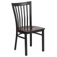 Hercules Series Black School House Back Metal Restaurant Chair - Walnut Wood Seat