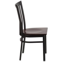 Hercules Series Black School House Back Metal Restaurant Chair - Walnut Wood Seat