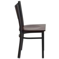 Hercules Series Black Coffee Back Metal Restaurant Chair - Walnut Wood Seat