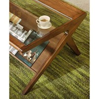 Ink+Ivy Rocket Coffee Table - Solid Wood, Glass Tempered Tabletop With Lower Magazine Display Shelf Industrial Vintage Style Accent Living Room Furniture