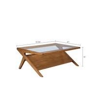 Ink+Ivy Rocket Coffee Table - Solid Wood, Glass Tempered Tabletop With Lower Magazine Display Shelf Industrial Vintage Style Accent Living Room Furniture