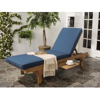 Safavieh Outdoor Collection Newport Natural/ Navy Cushion Built-In Side Table Adjustable Chaise Lounge Chair