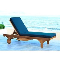 Safavieh Outdoor Collection Newport Natural/ Navy Cushion Built-In Side Table Adjustable Chaise Lounge Chair