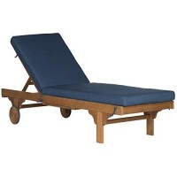 Safavieh Outdoor Collection Newport Natural/ Navy Cushion Built-In Side Table Adjustable Chaise Lounge Chair