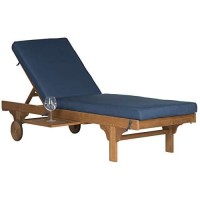 Safavieh Outdoor Collection Newport Natural/ Navy Cushion Built-In Side Table Adjustable Chaise Lounge Chair