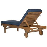 Safavieh Outdoor Collection Newport Natural/ Navy Cushion Built-In Side Table Adjustable Chaise Lounge Chair