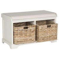 Safavieh Home Collection Freddy Vintage White Wicker Basket 2Drawer Storage Bench With Cushion Fully Assembled