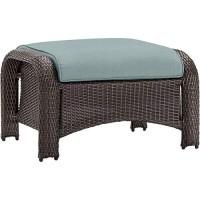 Hanover Strathmere 6-Piece Outdoor Patio Conversation Set, 2 Side Chairs With Ottomans, Loveseat And Tempered Glass Coffee Table, With Hand-Woven Wicker And Thick Ocean Blue Cushions, Strathmere6Pcblu