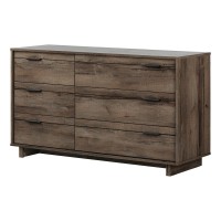 South Shore Fynn 6-Drawer Double Dresser, Rustic Oak With Metal Handles