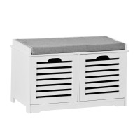 Haotian Fsr23-K-W, White Storage Bench With 2 Drawers & Removable Seat Cushion, Shoe Cabinet Shoe Bench