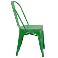 Commercial Grade Distressed Green Metal Indoor-Outdoor Stackable Chair