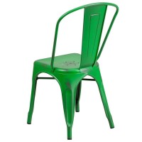 Commercial Grade Distressed Green Metal Indoor-Outdoor Stackable Chair