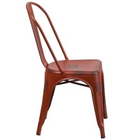 Commercial Grade Distressed Kelly Red Metal Indoor-Outdoor Stackable Chair