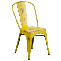 Flash Furniture Commercial Grade Distressed Yellow Metal Indoor-Outdoor Stackable Chair