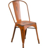 Commercial Grade Distressed Orange Metal Indoor-Outdoor Stackable Chair