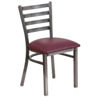 Hercules Series Clear Coated Ladder Back Metal Restaurant Chair - Burgundy Vinyl Seat