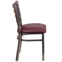 Hercules Series Clear Coated Ladder Back Metal Restaurant Chair - Burgundy Vinyl Seat