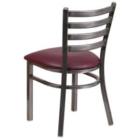 Hercules Series Clear Coated Ladder Back Metal Restaurant Chair - Burgundy Vinyl Seat