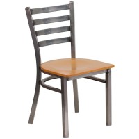 Hercules Series Clear Coated Ladder Back Metal Restaurant Chair - Natural Wood Seat