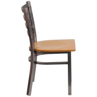 Hercules Series Clear Coated Ladder Back Metal Restaurant Chair - Natural Wood Seat