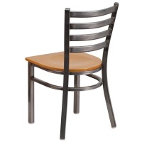 Hercules Series Clear Coated Ladder Back Metal Restaurant Chair - Natural Wood Seat