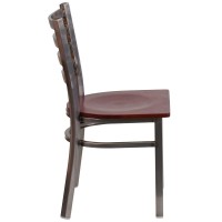 Hercules Series Clear Coated Ladder Back Metal Restaurant Chair - Mahogany Wood Seat