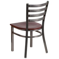 Hercules Series Clear Coated Ladder Back Metal Restaurant Chair - Mahogany Wood Seat