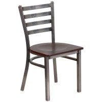 Hercules Series Clear Coated Ladder Back Metal Restaurant Chair - Walnut Wood Seat