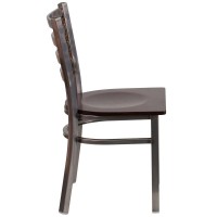 Hercules Series Clear Coated Ladder Back Metal Restaurant Chair - Walnut Wood Seat