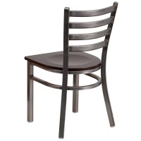 Hercules Series Clear Coated Ladder Back Metal Restaurant Chair - Walnut Wood Seat