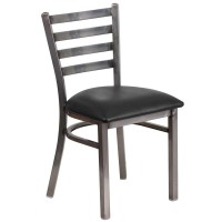 Hercules Series Clear Coated Ladder Back Metal Restaurant Chair - Black Vinyl Seat