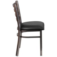 Hercules Series Clear Coated Ladder Back Metal Restaurant Chair - Black Vinyl Seat