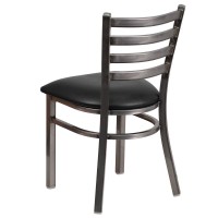 Hercules Series Clear Coated Ladder Back Metal Restaurant Chair - Black Vinyl Seat