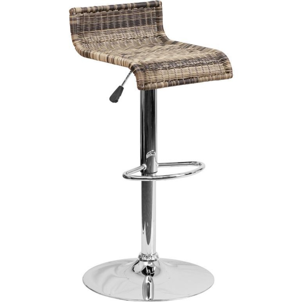 Contemporary Wicker Adjustable Height Barstool with Waterfall Seat and Chrome Base