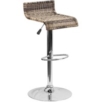 Contemporary Wicker Adjustable Height Barstool with Waterfall Seat and Chrome Base