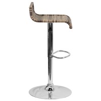 Contemporary Wicker Adjustable Height Barstool with Waterfall Seat and Chrome Base