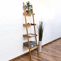 Relaxdays Wooden Shelf Bamboo Bookcase 4 Shelves 176 X 44 X 37 Cm Bathroom Shelf With 4 Tiers Living Room Office Bookshelf Wall Leaning Shelving Unit, Natural