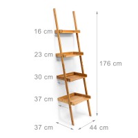 Relaxdays Wooden Shelf Bamboo Bookcase 4 Shelves 176 X 44 X 37 Cm Bathroom Shelf With 4 Tiers Living Room Office Bookshelf Wall Leaning Shelving Unit, Natural