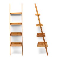 Relaxdays Wooden Shelf Bamboo Bookcase 4 Shelves 176 X 44 X 37 Cm Bathroom Shelf With 4 Tiers Living Room Office Bookshelf Wall Leaning Shelving Unit, Natural