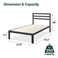 Zinus Mia Metal Platform Bed Frame With Headboard Wood Slat Support No Box Spring Needed Easy Assembly Twin Black