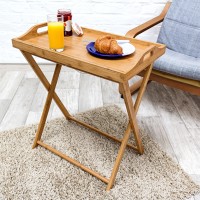 Relaxdays 10019136 Folding Side Table Bamboo Kitchen Trolley Removable Tray H X W X D: 63.5 X 55 X 35 Cm Natural Colour