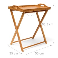 Relaxdays 10019136 Folding Side Table Bamboo Kitchen Trolley Removable Tray H X W X D: 63.5 X 55 X 35 Cm Natural Colour