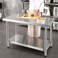 Giantex 36 X 24 Inches Stainless Steel Work Table, Commercial Kitchen Prep Work Table With Galvanized Shelf, Adjustable Plastic Feet, Heavy Duty Work Prep Table For Kitchen, Restaurant